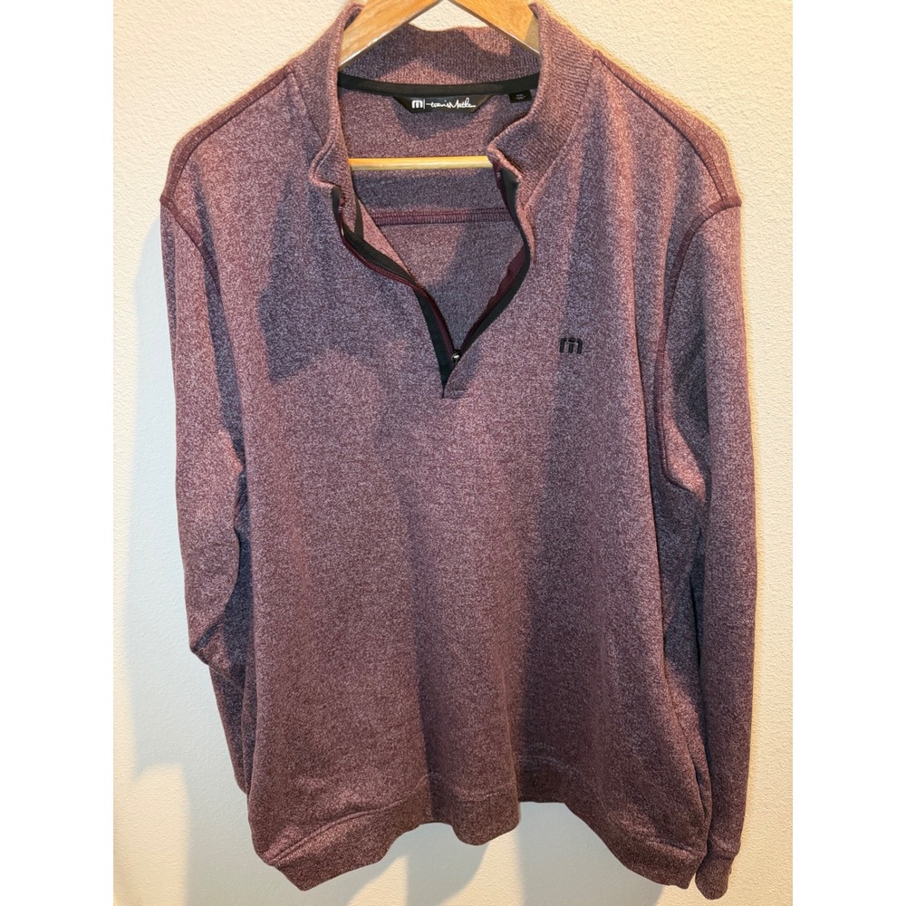 TravisMathew Mens XXL Quarter Zip Pullover Heathered Burgundy Golf Sweater